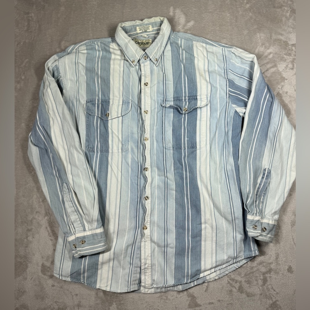 Vintage Campus 90s Striped 100% Cotton Blue White Striped Button Down Shirt XL